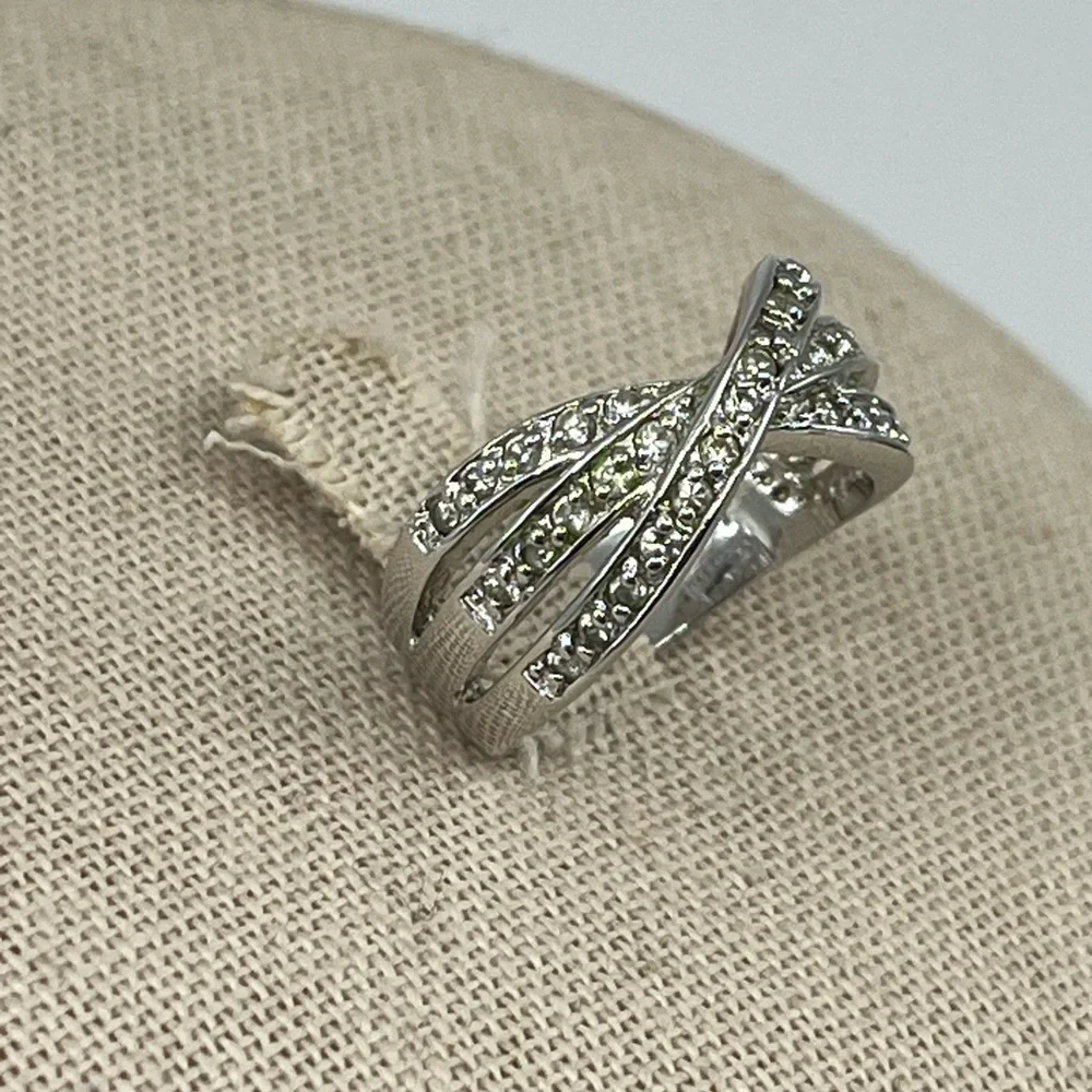Vintage HAN 925 Sterling Silver Criss-Cross CZ Band Ring – Size 6.75 - Picture 12 of 17